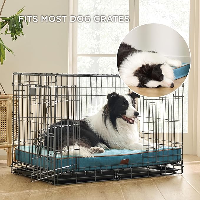 Bedsure Memory Foam Dog Bed Large Sized Dog - Orthopedic Waterproof Pet Beds for Crate with Removable Washable Water-Resistant Cover and Nonskid Bottom, Plush Flannel Fleece Top Pet Mat, Blue