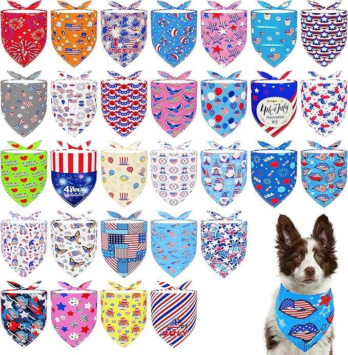 30 Pack Independence Day Dog Bandanas Bulk for Large Dogs Breed 33 Inch 4th of July Extra Large Dog Bandanas XL Patriotic Dogs Bandana Grooming L