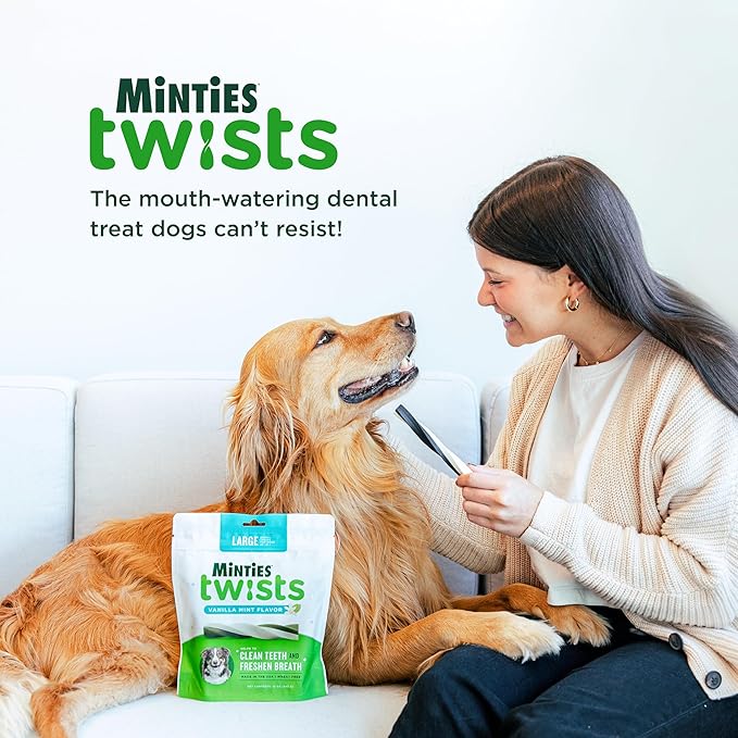 Minties Twists VetIQ Dog Dental Bone Treats, Dental Chews for Medium/Large Dogs (Over 40 Lbs), 20 Count