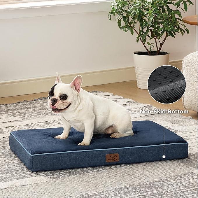 Bedsure Memory Foam Dog Bed Medium Size Dogs- Orthopedic Waterproof Pet Beds for Crate with Removable Washable Water-Resistant Cover and Nonskid Bottom - Plush Flannel Fleece Top Pet Mat, Navy
