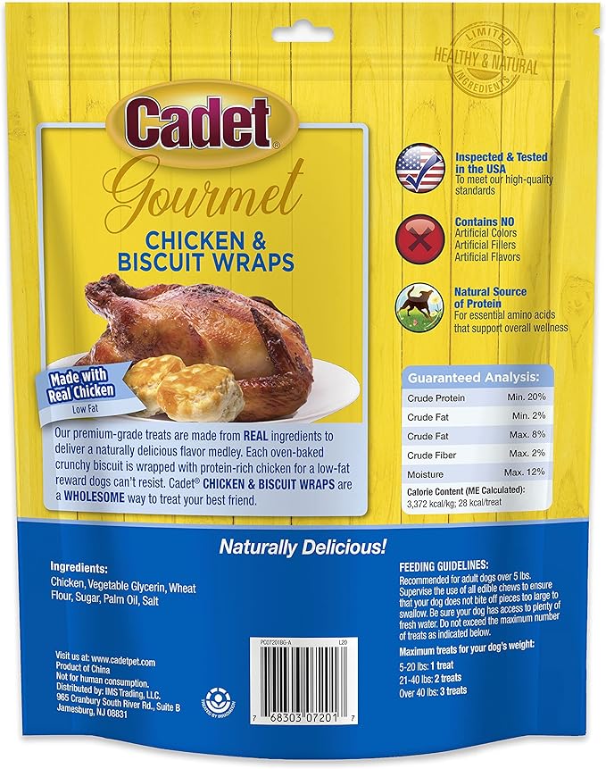 Cadet Gourmet Chicken Wrapped Biscuit Dog Treats, Training Treats for Small and Large Dogs, Inspected & Tested in USA, 14 oz.