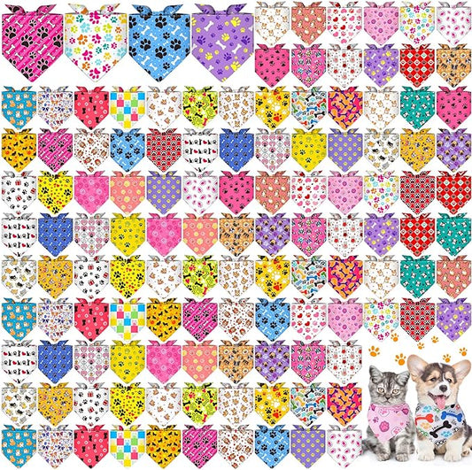 Sanwuta 120 Pcs Paw Print Dog Bandanas Bulk Pet Scarves Adjustable Soft Cute Dog Triangle Scarfs for Medium Small Dogs Cats Large Puppy