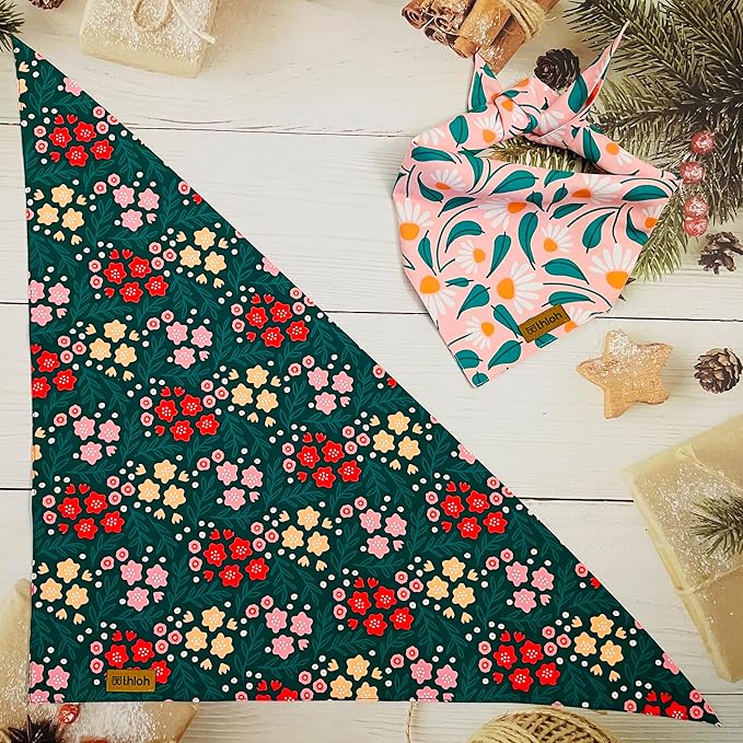 Spring Dog Bandanas - 2 Pack Floral Dog Scarf for Boy & Girl, Premium Durable Fabric, Adjustable Fit, Gift for Dogs, Daisy Bandana for Small Dogs (Small)