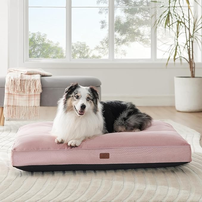 Bedsure Waterproof Dog Beds for Extra Large Dogs - 4 Inch Thicken Up to 100lbs XL Pet Mat Pillows with Removable Washable Cover, Pink
