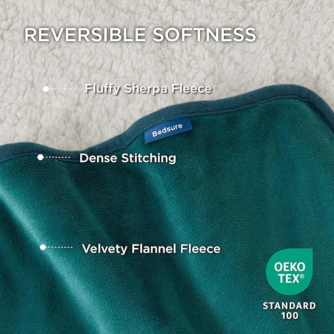 Bedsure Waterproof Blanket for Bed - Sherpa Fleece Waterproof Dog Blankets for Large Dogs, Pet Blankets for Bed/Couch/Dog Crate, Soft Plush Reversible Furniture Protector, King Size, 108"x86", Green