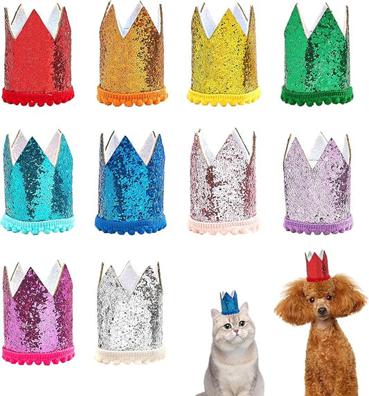 PET SHOW 10 Pack Mini Small Dog Crown Hat Dog Birthday Party Hats Adjustable Headband Hats Cat Rabbit Hats for Holiday Wedding Puppies Kittens Costume Accessories