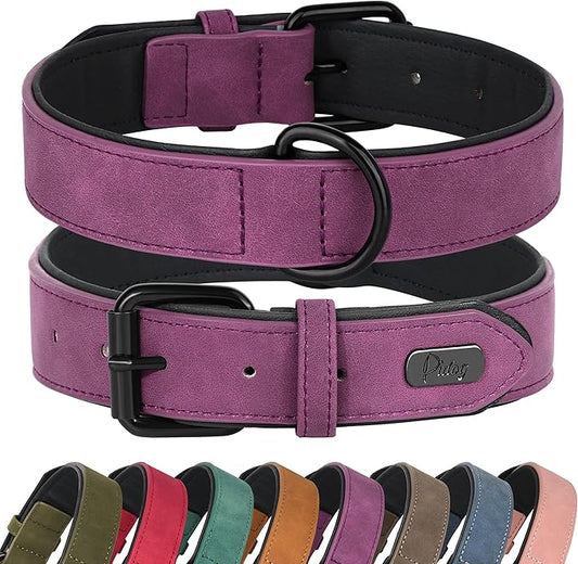 Didog Soft Padded Leather Dog Collar, Breathable Heavy Duty Dog Collar Faux Leather with Adjustable Rust-Proof Metal Buckle for Small Medium Large Dogs, Purple, L Fit Neck 13-17"(22-44 lbs)