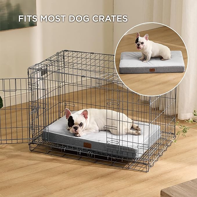 Bedsure Memory Foam Dog Bed Medium Size Dogs- Orthopedic Waterproof Pet Beds for Crate with Removable Washable Water-Resistant Cover and Nonskid Bottom - Plush Flannel Fleece Top Pet Mat, Light Grey