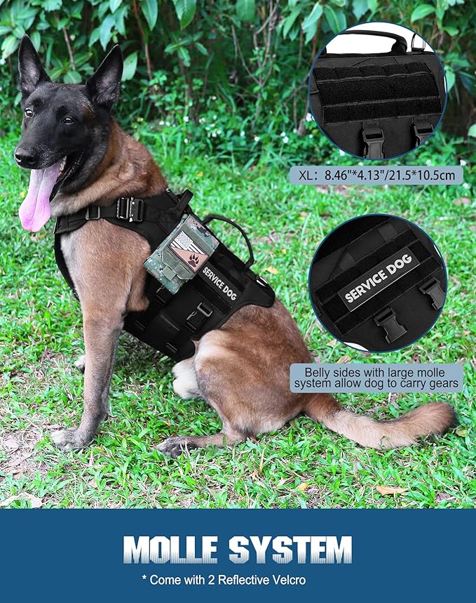 Tactical Dog Harness - PETNANNY Dog Harness Service Dog Vest for Large Breed Dog, Hook and Loop Panel for Service Dog Patchs, Work Dog MOLLE Vest with Handle for Walking Hiking Training(Black,XL)