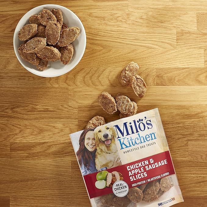 Milo's Kitchen Homestyle Dog Treats, Chicken & Apple Sausage Slices, 10 Ounce (Pack of 5), High Protein, No Artifical Flavors