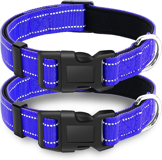 2 Pack Reflective Dog Collar with Safety Locking Buckle, Adjustable Soft Breathable Comfortable Nylon Pet Collar for Small, Medium and Large Dogs, Navyblue, XS