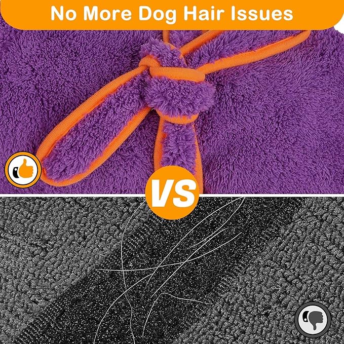Bienbee Soft Dog Bathrobe,Super Absorbent & Quick-Drying Dog Robe with Hood, Cozy Drying Coat for After Bath, Purple L