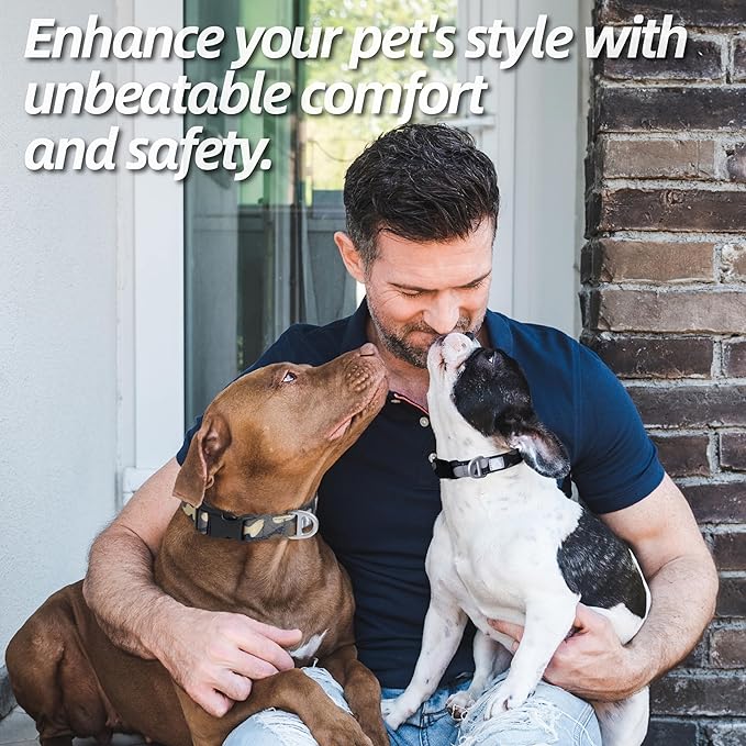 Soft Padded Dog Collar, Neck 16’’-25’’, Adjustable Heavy Duty Collar with 3M Reflective Logo for Medium, Large Dogs, Camo Dark Gray, L