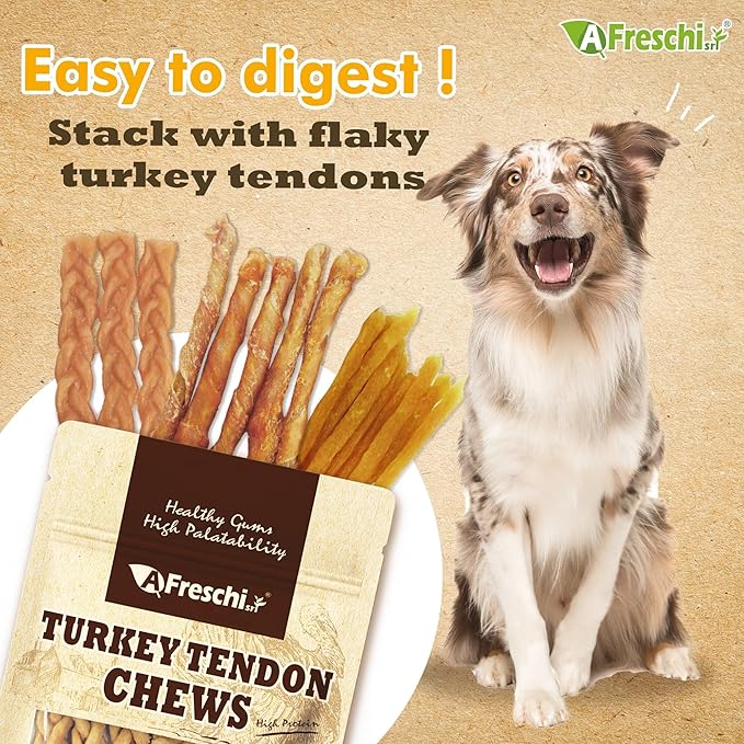 Afreschi Soft Turkey Tendon Strip 3.5 oz, Dog Treats for Soft Series, All Natural Human Grade Dog Treat, Suitable for Training chew, Turkey Sourced from USA, Rawhide Alternative, Soft Stick