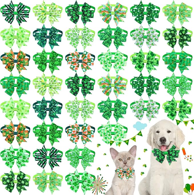 40 Pcs St Patrick's Day Bow Ties for Dogs Cat Basic Bowties Collars Puppy Kitten Neck Accessories for Festival Holiday Party Grooming Accessories(Shamrock)