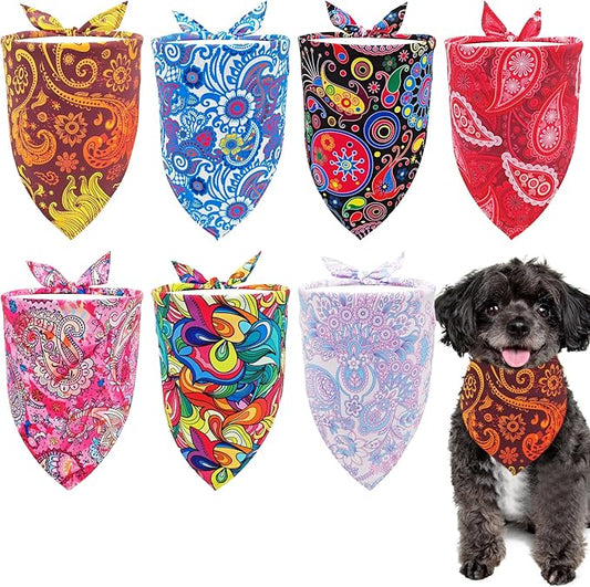 7 PCS Paisley Dog Bandanas for Small Dogs Kittens 18 Inch Polyester Dog Bandanas for Puppy Doggy XS Scarves Party Grooming S