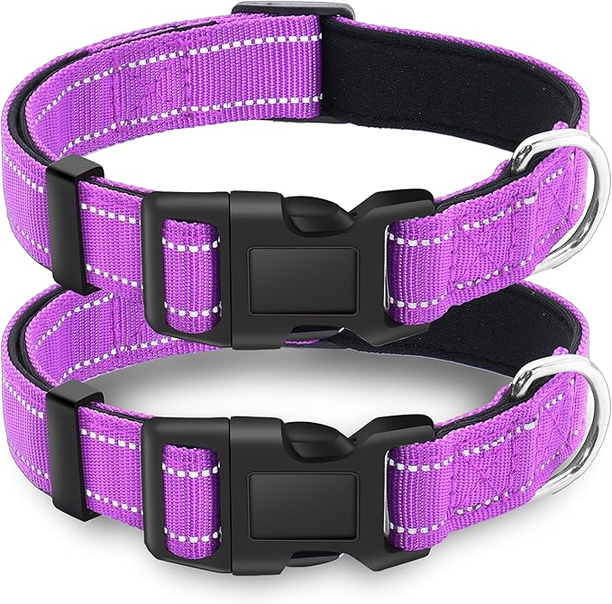 2 Pack Reflective Dog Collar with Safety Locking Buckle, Adjustable Soft Breathable Comfortable Nylon Pet Collar for Small, Medium and Large Dogs, Rosered, M