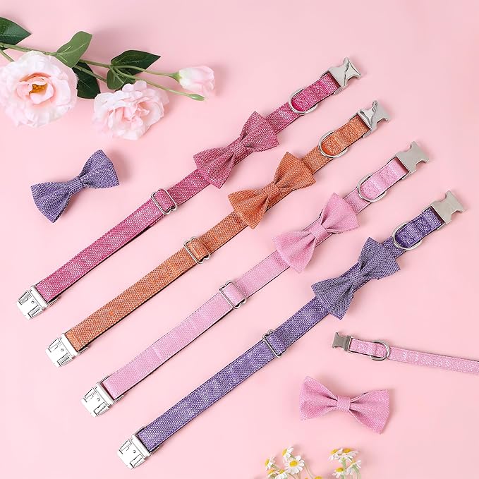 Dog Collar with Bow for Small Medium Large Dogs, Cute Bling Dog Bow Tie Collar with Metal Buckle, Soft & Durable for Medium Dogs Walking (Light Pink, M)