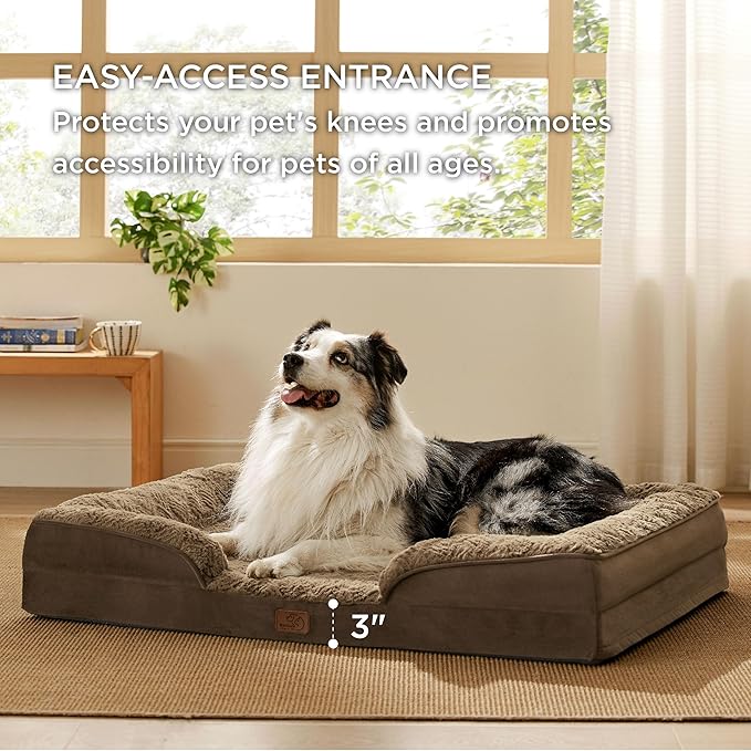 Bedsure Orthopedic Dog Bed for Extra Large Dogs - Calming XL Dog Sofa Beds with Luxurious Plush Washable, Pet Couch Bed with Removable Washable Cover, Waterproof Lining and Nonskid Bottom, Brown