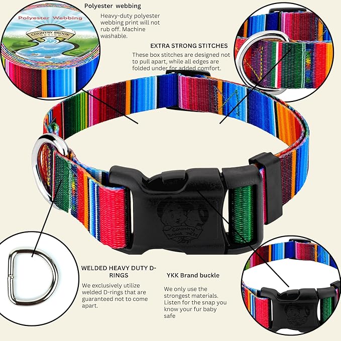 Country Brook Petz - Deluxe Serape Dog Collar - Made in The U.S.A. - Country and Western Collection Featuring Rustic Designs (1 Inch, Medium)