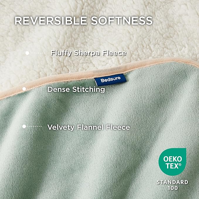 Bedsure Waterproof Blanket for Bed - Sherpa Fleece Waterproof Dog Blankets for Large Dogs, Pet Blankets for Bed/Couch/Dog Crate, Soft Plush Reversible Furniture Protector, Twin, 80"x60", Light Green