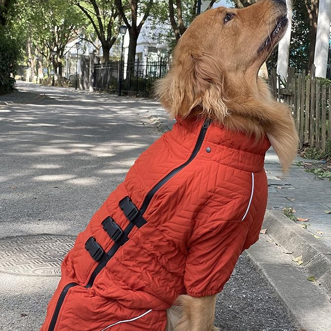 Warm Dog Coat Double Layers Dog Vest, 4 Legs Covered Windproof Waterproof Reflective Warm Dog Vest Outdoor Skating Dog Costume for Small Medium Large Dogs Orange 5XL