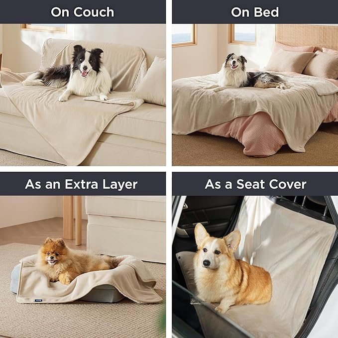 Bedsure Waterproof Blanket for Bed - Sherpa Fleece Waterproof Dog Blankets for Large Dogs, Pet Blankets for Bed/Couch/Dog Crate, Soft Plush Reversible Furniture Protector, Queen Size, 90"x86", Cream