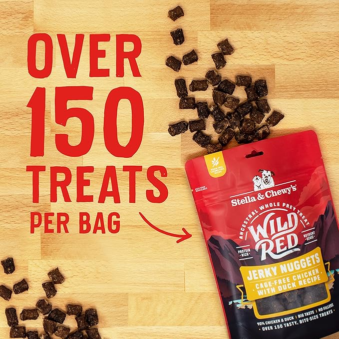 Stella & Chewy's Wild Red Jerky Nuggets - 90% Protein-Rich Chicken & Duck Dog Treats - Grain-Free Training Rewards for All Breeds - Made in USA - 6 oz Bag