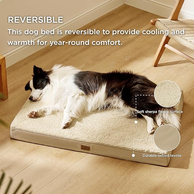 Bedsure Dog Bed for Large Dogs - Orthopedic Waterproof Puppy Beds with Removable Washable Cover, Egg Crate Foam Pet Mat, Suitable for Pet Up to 65 lbs
