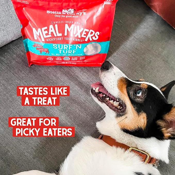 Stella & Chewy's Freeze-Dried Raw Surf & Turf Meal Mixers - Dog Food Topper and Mixer - Made with 95% Grass-Fed Beef & Wild-Caught Salmon - Perfect for Picky Eaters - Grain-Free - 8 oz