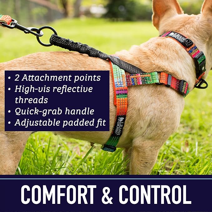 Leash Boss No Pull Dog Harness, Easy Walk for Small, Medium, and Large Pets, Reflective with Rear and Front Clip Attachment (Wave Pattern, Medium)