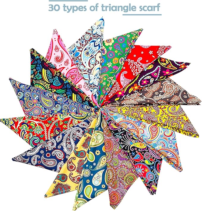 30 Pack Dog Bandanas for Small Dogs Cats Breed 18 Inch Paisley Polyester Print One Side Dog Bandana Bulk Reversible Triangle Bandana Party Grooming S
