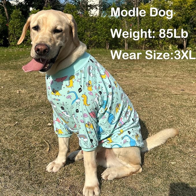Dog T-Shirts - Dinosaur Unicorn Pattern, Rainbow, Unisex Dog Clothes - Breathable Stretchy Cotton - Sizes S-3XL