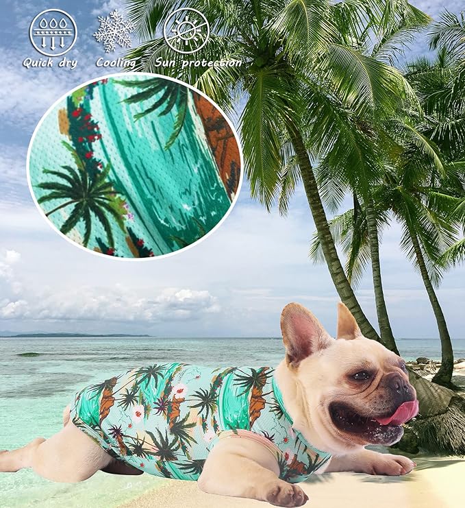 Hawaiian Dog Shirts,Quick Dry Summer Cooling Mesh Coconut Printing T-Shirt for Large Dogs,Pink+Green XXXL
