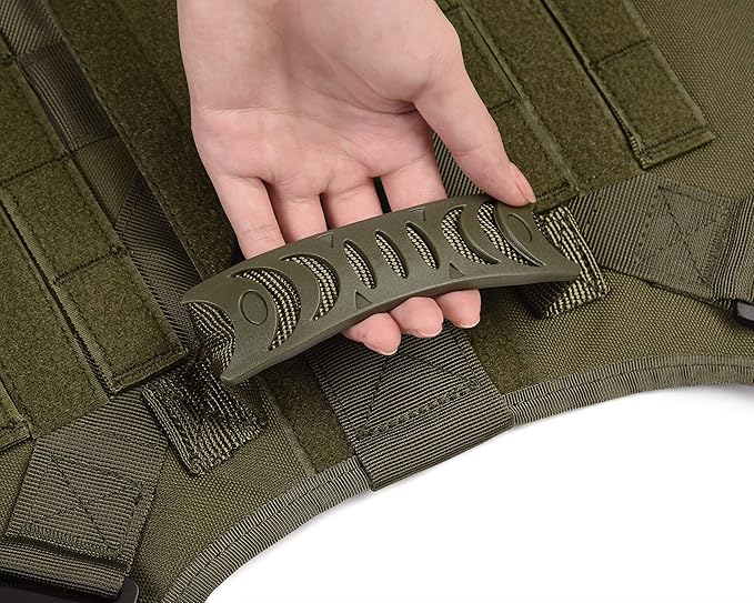 Tactical Dog Harness Vest with Handle Military Service Dog Harness Vest with Metal Buckles & Loop Panels Free Bungee Dog Leash (Green Set XL)