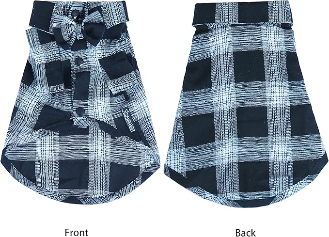 Soft Casual Dog Plaid Shirt,Gentle Dog Western Shirt Pet Clothes, Dog Cotton Shirt with Bow Tie for Wedding,Christmas Costumes (X-Small, White&Black)