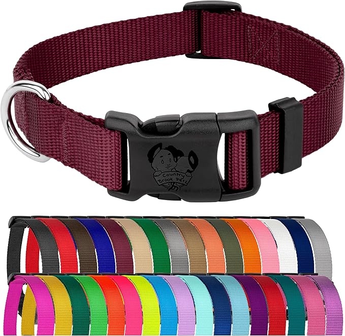 Country Brook Petz - American-Made Dog Collar for Large, Medium, and Small Dogs and Puppies - Deluxe Heavy Duty Nylon in 33 Dazzling Colors (Medium, 3/4 Inch Wide, Burgundy)