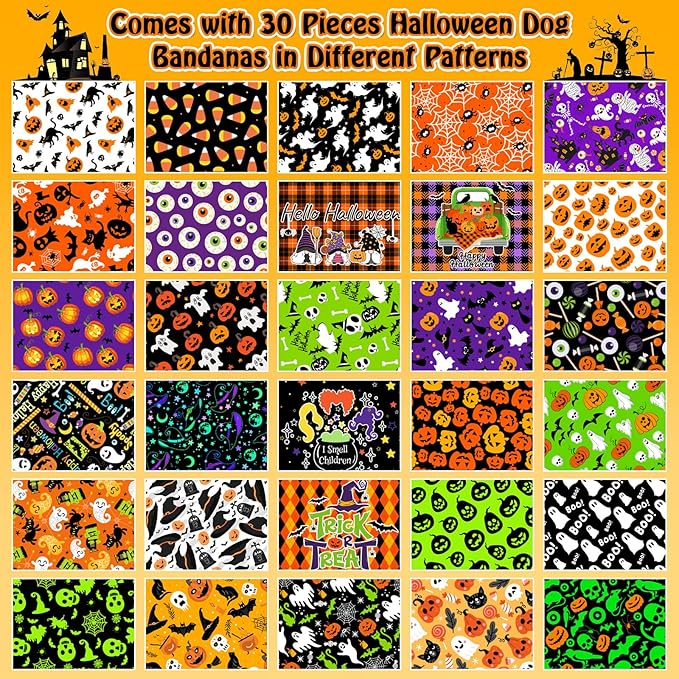 30 Pcs Dog Bandanas Bulk Adjustable Triangle Dog Scarves Puppy Bandanas Pet Neckerchief Washable Holiday Dog Bandana for Small Medium Large Dog Pet Grooming Accessories