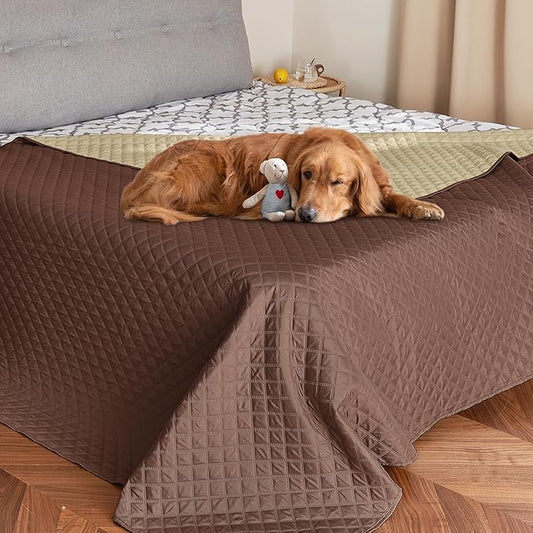 NICETOWN 100% Waterproof Dog Bed Cover Reversible Leak Proof Couch Cover Washable Sofa Furniture Protector Blanket for Pets Kids Children Dog Cat (82 x 82 Inch, Chocolate/Sand, 1 Panel)