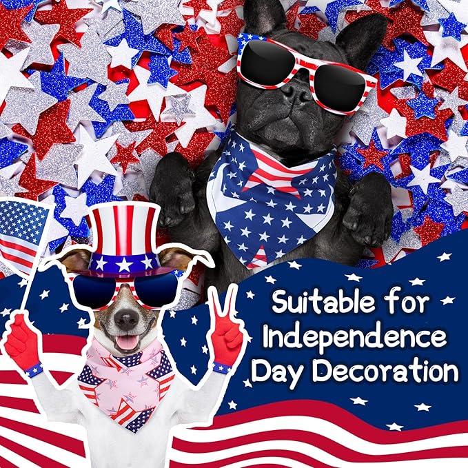 Sumind 100 Pieces Patriotic Dog Bandanas Bulk Bibs Triangle Scarf Star Bandanas for Dogs with Independence Day Patterns for Independence Day Pet Costume Accessories Decoration(Medium)