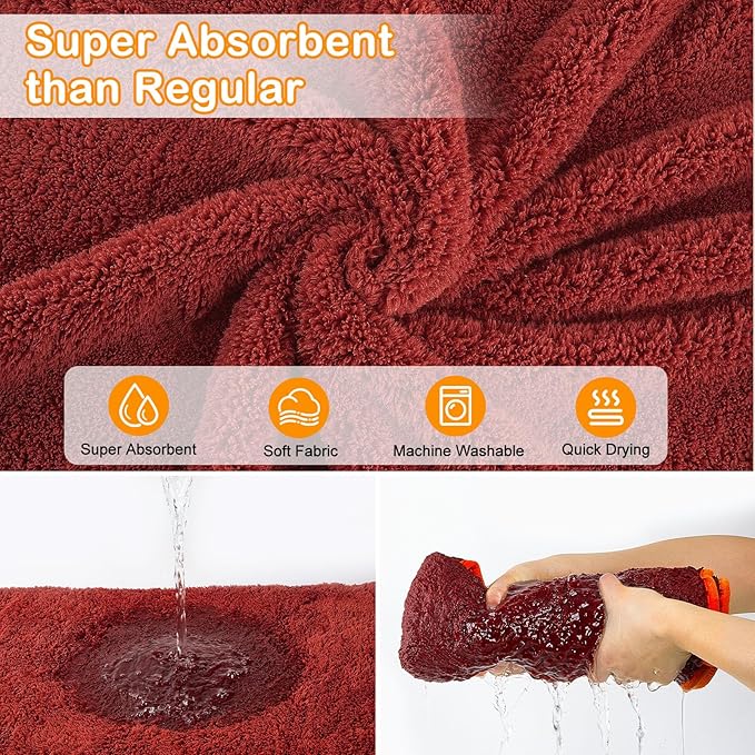 Bienbee Soft Dog Bathrobe,Super Absorbent & Quick-Drying Dog Robe with Hood, Cozy Drying Coat for After Bath, Red L