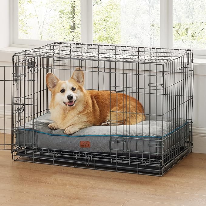 Bedsure Waterproof Dog Beds for Large Dogs - 4 Inch Thicken Up to 70lbs L-Crate Pet Mat Pillows with Removable Washable Cover, Grey