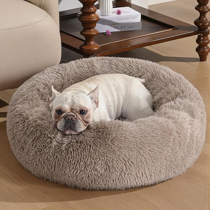 WESTERN HOME WH Western Home Faux Fur Dog & Cat Bed, Original Calming Donut Cuddler, 36" Brown, Round, Self-Warming, Non Skid Bottom, 8" Thick, 36" X 36" Inch, Machine Washable