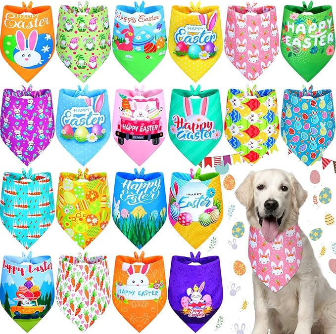 20 Pcs Easter Dog Bandana Pet Scarf Washable Triangle Bibs Shamrock Scarfs Adjustable Pet Triangle Washable Kerchief for Easter Dogs Cats