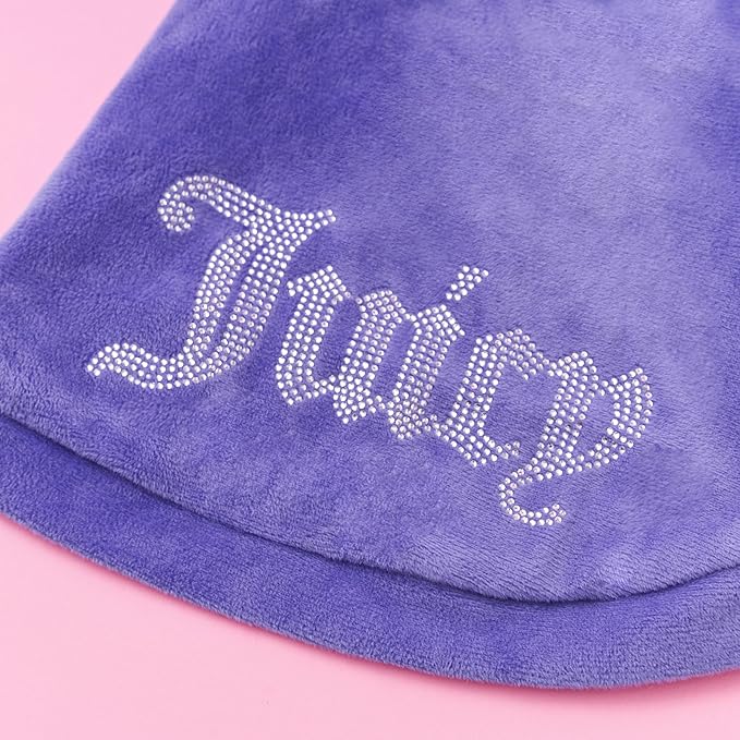 Juicy Couture Bling Velour Pet Hoodie - Royal Purple - XS/S (2-7 lbs.) - Pet Hoodies for Small Dogs or Cats