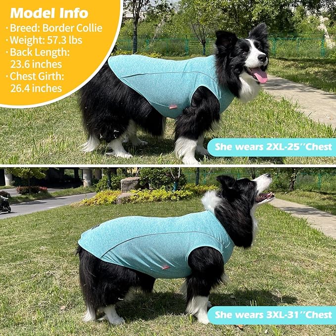 KYEESE Dog Shirt for Large Dogs Quick Dry Soft Breathable Dog T-Shirt with Reflective Stripe Lightweight Tank Top Summer Stretchy Sleeveless Vest, Lake Blue, 3XL