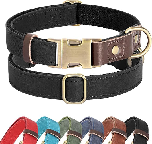 Didog Soft Padded Leather Dog Collars for Small Dogs,Classic Heavy Duty Dog Collars Adjustable with Quick Release Metal Buckle,Black,S Neck 10-15"
