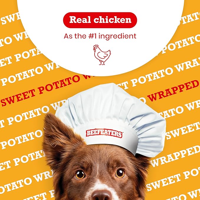 Beefeaters Sweet Potato Wrap with Chicken 2oz, (12 Pack) – Dog Treat. No Corn, Wheat, Soy or Gluten, Low Fat, Whole Muscle Jerky, Ideal for Training & Snacks