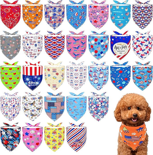 30 Pack 4th of July Dog Bandanas Bulk for Small Dogs Kittens Breed 18 Inch Patriotic Dog Bandanas XS Puppy Doggy Independence Day Dogs Bandana Grooming S