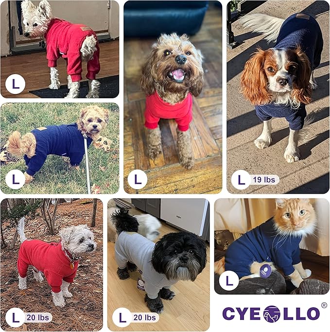 cyeollo Dog Pajamas Large, Stretchable Fleece Pet Onesie Coat for Small Dogs Pjs Warm Doggie Jumpsuit Soft Cold Weather Dog Clothes Outfits, Light Blue L